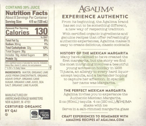 Agalima Organic Margarita Mix Perspective: back