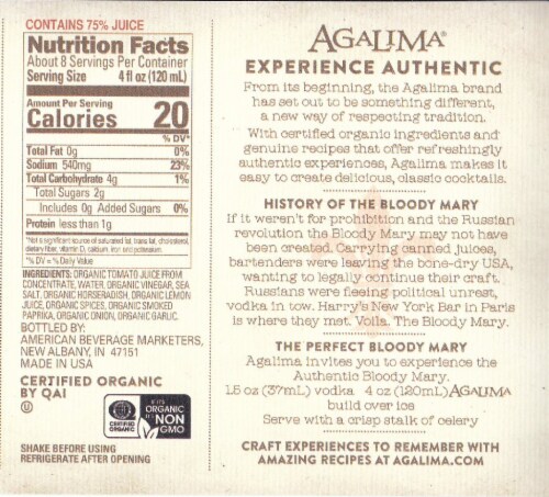 Agalima® Organic The Authentic Bloody Mary Mix Perspective: back