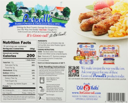 Purnell's Old Folks® Country Sausage Skinless Links Perspective: back