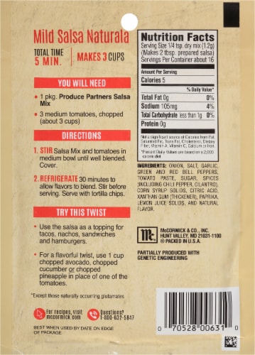 McCormick Produce Partners Mild Salsa Naturala Seasoning Mix Perspective: back