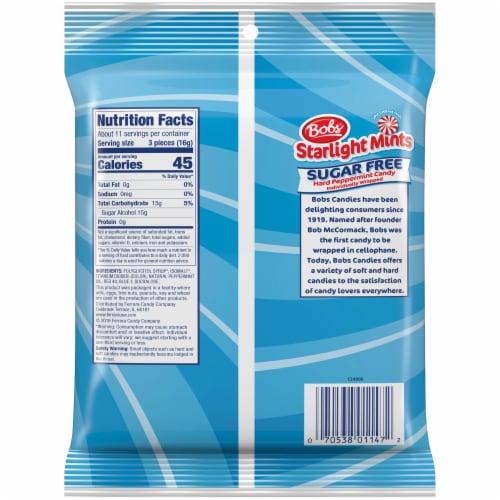 Bob's Sugar Free Starlight Mints Hard Peppermint Candy Perspective: back