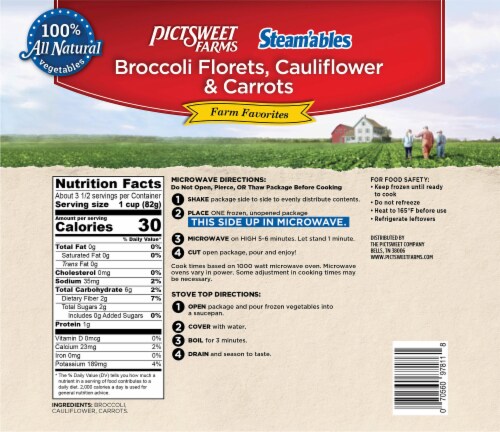 Pictsweet Farms® Steam'ables® Farm Favorites Frozen Broccoli Florets Cauliflower & Carrots Perspective: back