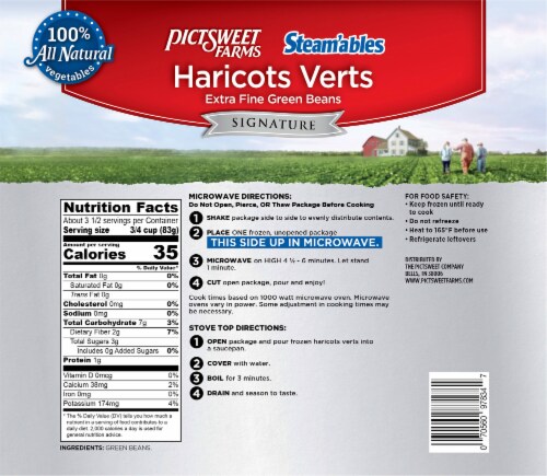 Pictsweet Farms® Steam'ables® Signature Frozen Haricots Verts Extra Fine Green Beans Perspective: back