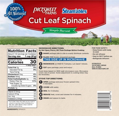 Pictsweet Farms® Steam'ables® Simple Harvest Cut Leaf Spinach Perspective: back