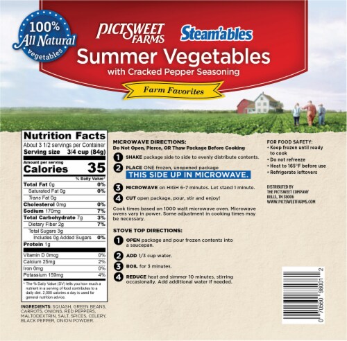 Pictsweet Farms® Steam'ables® Summer Vegetables with Cracked Pepper Seasoning Perspective: back