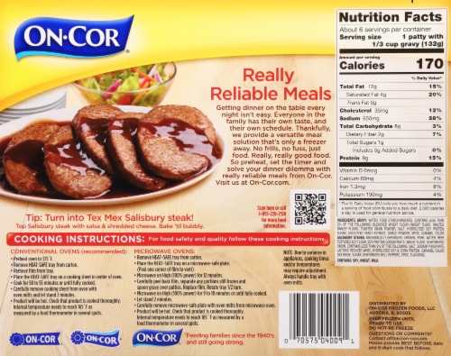 On-Cor Traditionals Family Size Gravy & Salisbury Steaks Frozen Meal Perspective: back