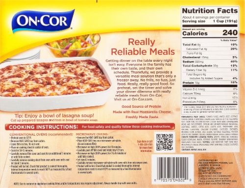 On-Cor® Selects Lasagna with Meat Sauce Family Size Frozen Meal Perspective: back