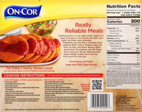 On-Cor® Selects Breaded Chicken Parmagiana Patties with Tomato Sauce Family Size Frozen Meal Perspective: back