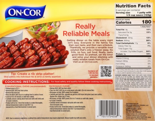 On-Cor® BBQ Sauce & Boneless Rib Shaped Patties Family Size Frozen Meal Perspective: back
