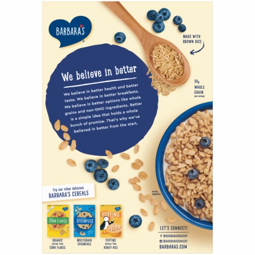 Barbara's Organic Brown Rice Crisps Cereal Perspective: back