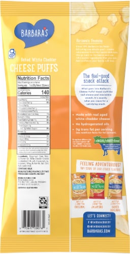 Barbara's® Baked White Cheddar Cheese Puffs Chips Perspective: back