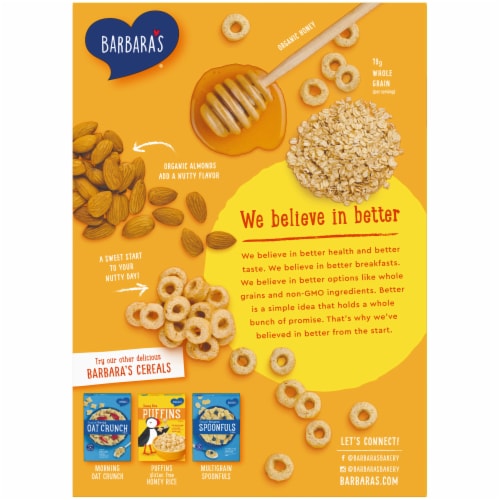 Barbara's Organic Honey Nut Honest O's Cereal Perspective: back