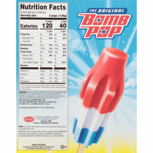 Bomb Pop® Original Cherry Lime & Blue Raspberry Flavor Ice Pops Perspective: back