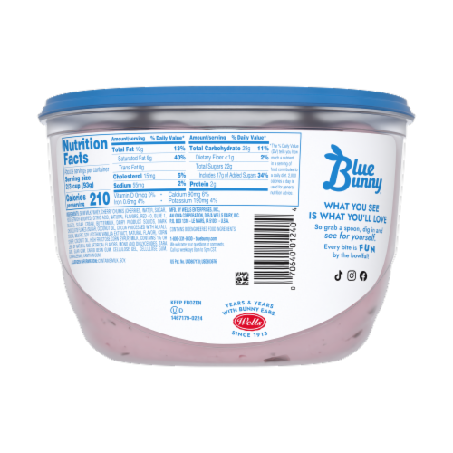 Blue Bunny Cherry Chunk Chocolate Frozen Dairy Dessert Tub Perspective: back