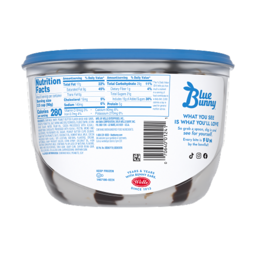 Blue Bunny Peanut Butter Party Frozen Dairy Dessert Tub Perspective: back