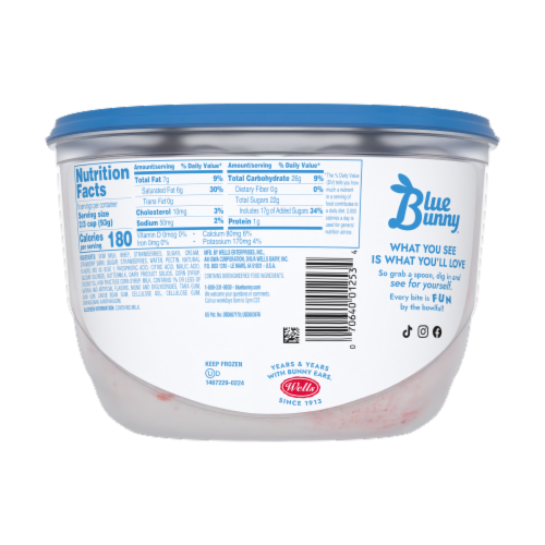 Blue Bunny Double Strawberry Swirl Frozen Dairy Dessert Tub Perspective: back