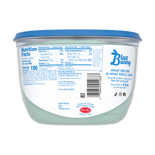 Blue Bunny Pistachio Almond Frozen Dairy Dessert Tub Perspective: back