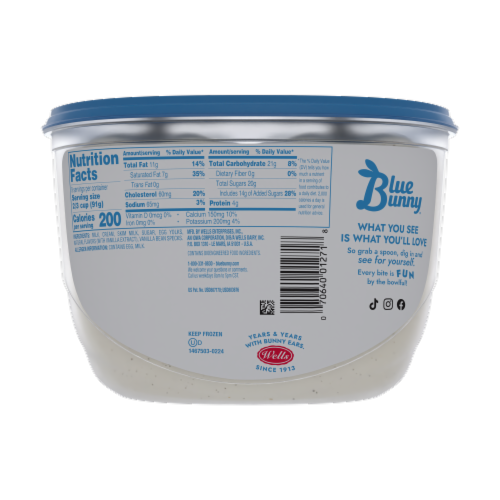 Blue Bunny Premium Vanilla Bean Ice Cream Tub Perspective: back