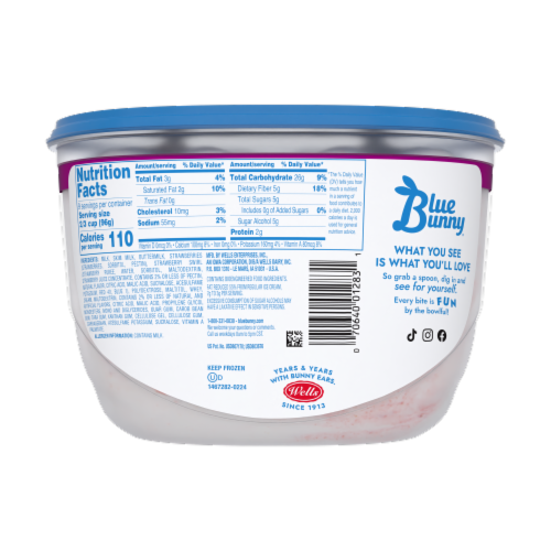 Blue Bunny Sweet Freedom Double Strawberry Swirl Reduced Fat Ice Cream Perspective: back