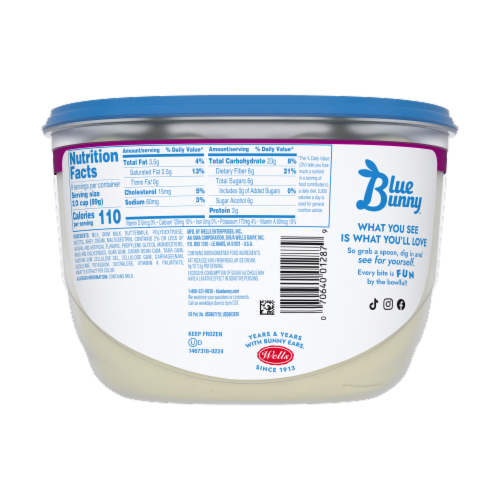 Blue Bunny Sweet Freedom Vanilla Reduced Fat Ice Cream Perspective: back