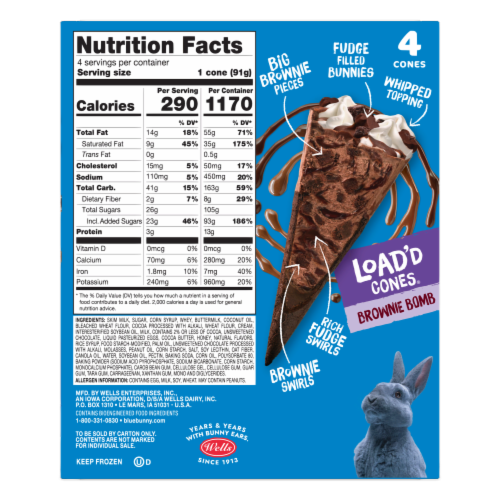 Blue Bunny® Load'd Cones® Brownie Bomb Frozen Dairy Dessert Cones Perspective: back