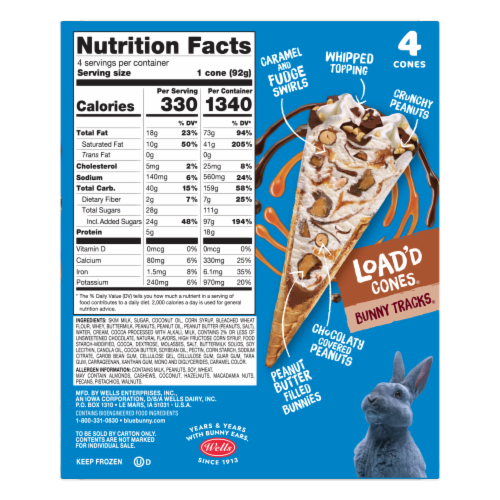 Blue Bunny Load'd Cones Bunny Tracks Frozen Dessert Perspective: back