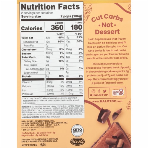 Halo Top® Keto Chocolate Cheesecake Ice Cream Pops Perspective: back