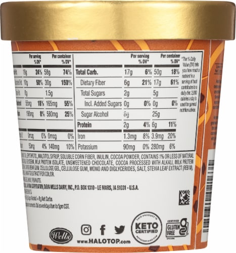 Halo Top Keto Chocolate Caramel Lava Cake Frozen Dessert Pint Perspective: back