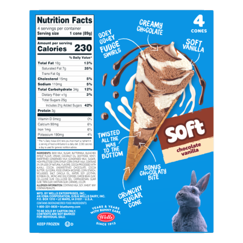 Blue Bunny Chocolate Vanilla Twist Cones Frozen Dessert Perspective: back