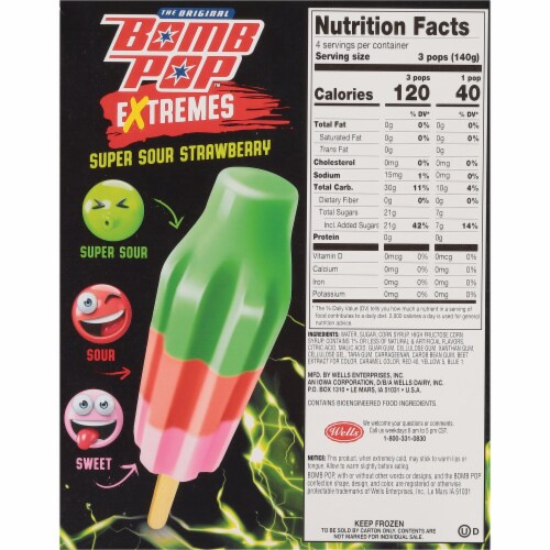 Bomb Pop Extremes Super Sour Strawberry Ice Pops Perspective: back