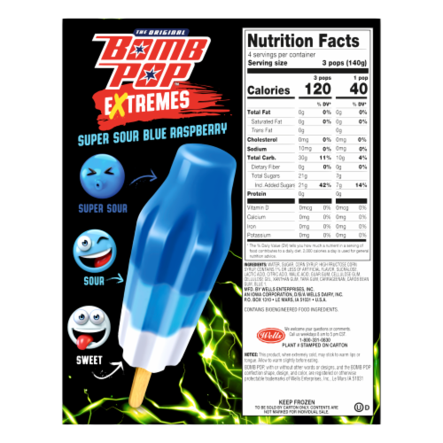 Bomb Pop Extremes Super Sour Blue Raspberry Ice Pops Perspective: back