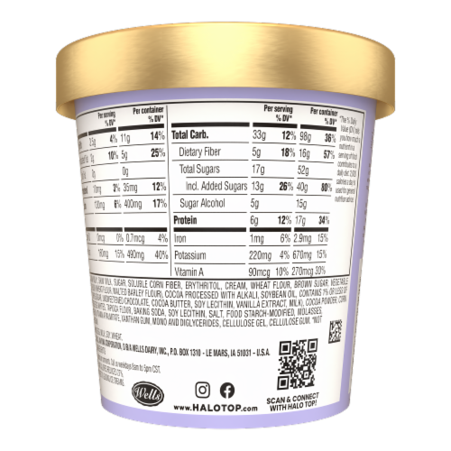 Halo Top Cookies & Brownies Light Ice Cream Perspective: back