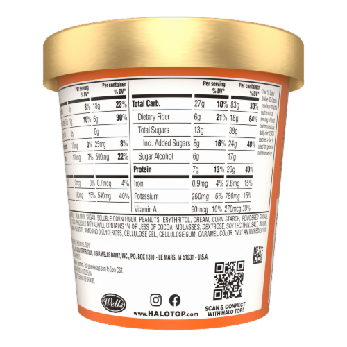 Halo Top P.B. Cookie Dough and Fudge Light Ice Cream Perspective: back