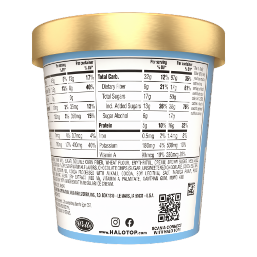 Halo Top Chocolate Chip Cookie Dough Light Ice Cream Perspective: back