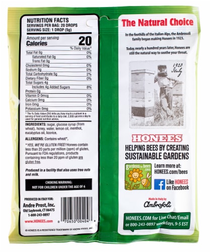 Honees® Honey Lemon Menthol Eucalyptus Drops Perspective: back