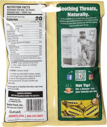 Honees® Honey Lemon Menthol Eucalyptus Drops Perspective: back