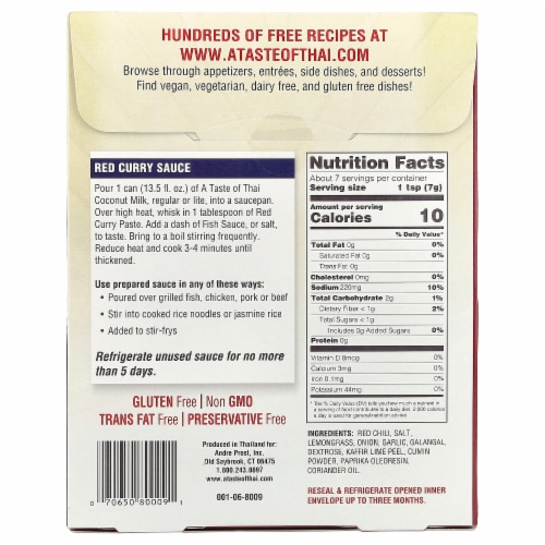 A Taste Of Thai Red Curry Paste - 1.75 oz (50 g) Perspective: back
