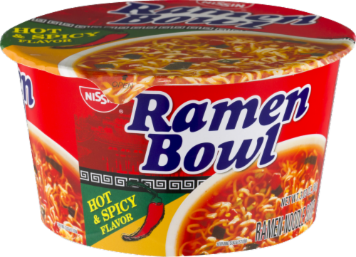 Nissin Hot & Spicy Flavor Ramen Noodle Bowl Perspective: back