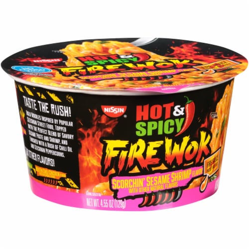 Nissin® Hot & Spicy Fire Wok Scorchin' Sesame Shrimp Flavor Stir Fry Asian Noodles in Sauce Perspective: back