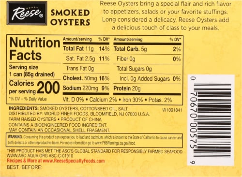 Reese® Petite Smoked Oysters Perspective: back