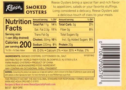 Reese® Colossal Smoked Oysters Perspective: back