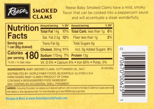 Reese® Smoked Baby Clams Perspective: back