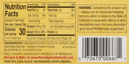 Reese® Rolled Fillets of Anchovies with Capers in Pure Olive Oil Perspective: back