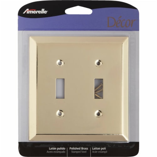 Amerelle® Double Toggle Switch Polished Brass Stamped Steel Wall Plate Perspective: back