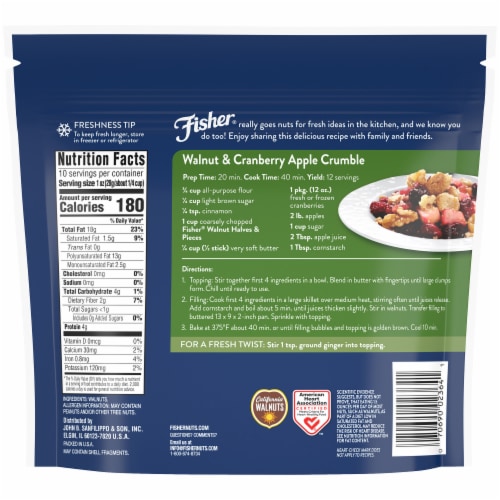 Fisher California Grown Unsalted Walnut Halves & Pieces Perspective: back
