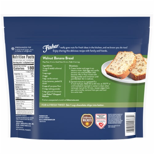 Fisher California Grown Unsalted Chopped Walnuts Perspective: back