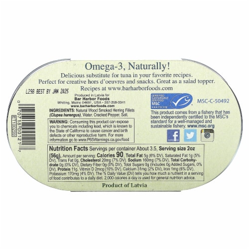 Bar Harbor Wild Herring Fillets Seasoned with Cracked Pepper - 6.7 oz (190 g) Perspective: back