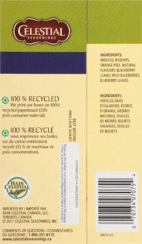 Celestial Seasonings True Blueberry Herbal Tea Bags Perspective: back