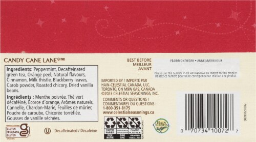 Celestial Seasonings® Candy Cane Lane® Decaf Green Holiday Tea Bags Perspective: back
