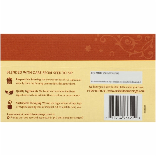Celestial Seasonings Fireside Vanilla Spice Herbal Tea Bags Perspective: back